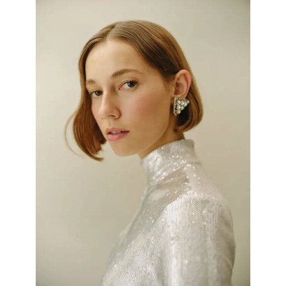 💕REFORMATION💕 Talicia Sequin Mock Neck Maxi Dress ~ Silver Sparkle 6 NWT - Picture 6 of 16